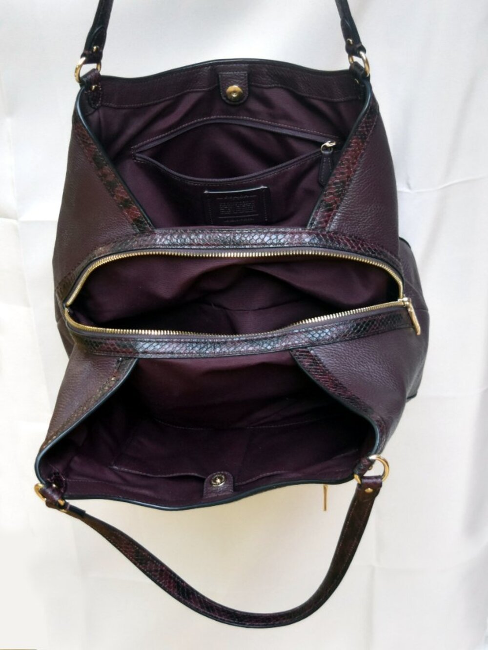 COACH Kristy Shoulder Bag Leather Snake-Embossed Brown Crimson Tote C6830 - Picture 10 of 11